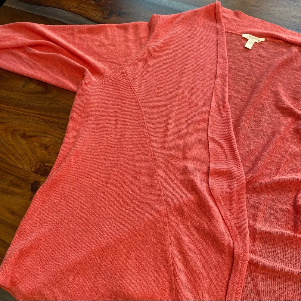 Eileen Fisher 100% Organic Linen Flora Cardigan Coral Angled Open Front 2X EUC